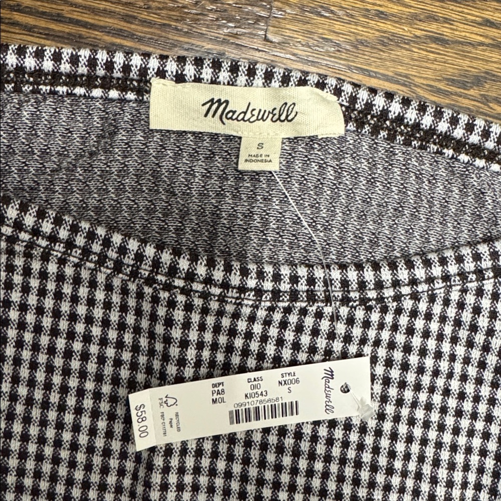 Madewell Ruched Crewneck Long-Sleeve Tee in Check Jacquard in Molasses, Size: S - Picture 6 of 7